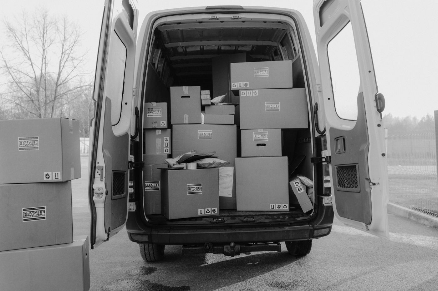 Van loaded with boxes
